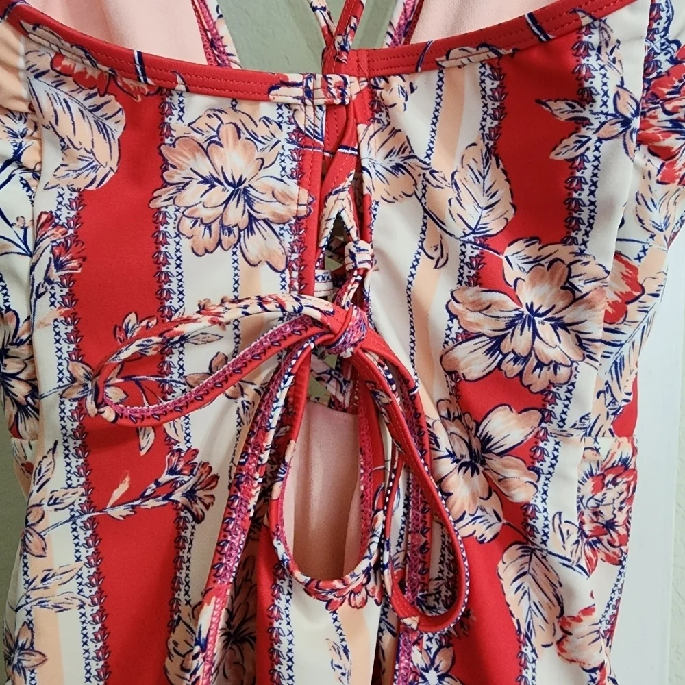 Indigo Rein Floral Lace Up Plunge One Piece Swimsuit Beach Vacation Summer